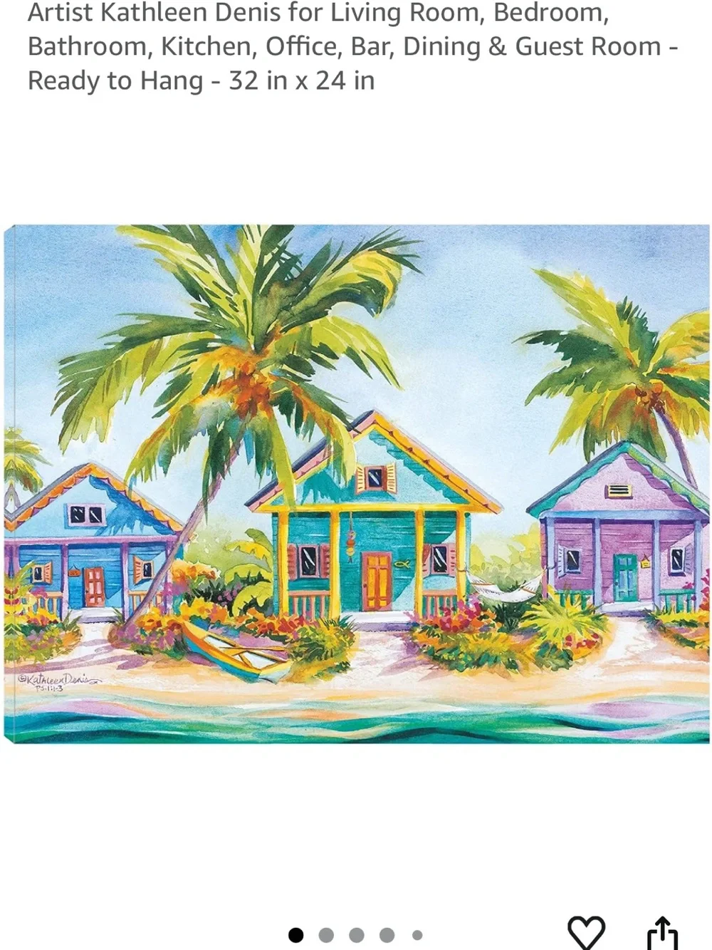 Colorful Tropical Cottage Wall Art Print - Blue, Teal, Purple